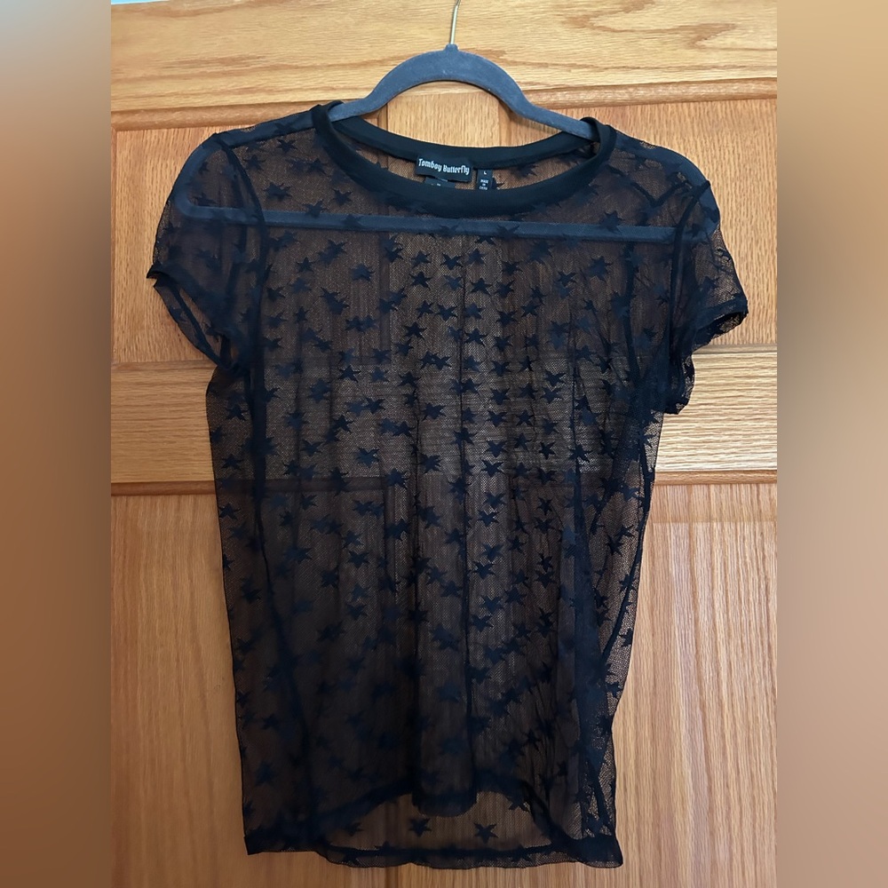 Sheer Black Star Pattern Top